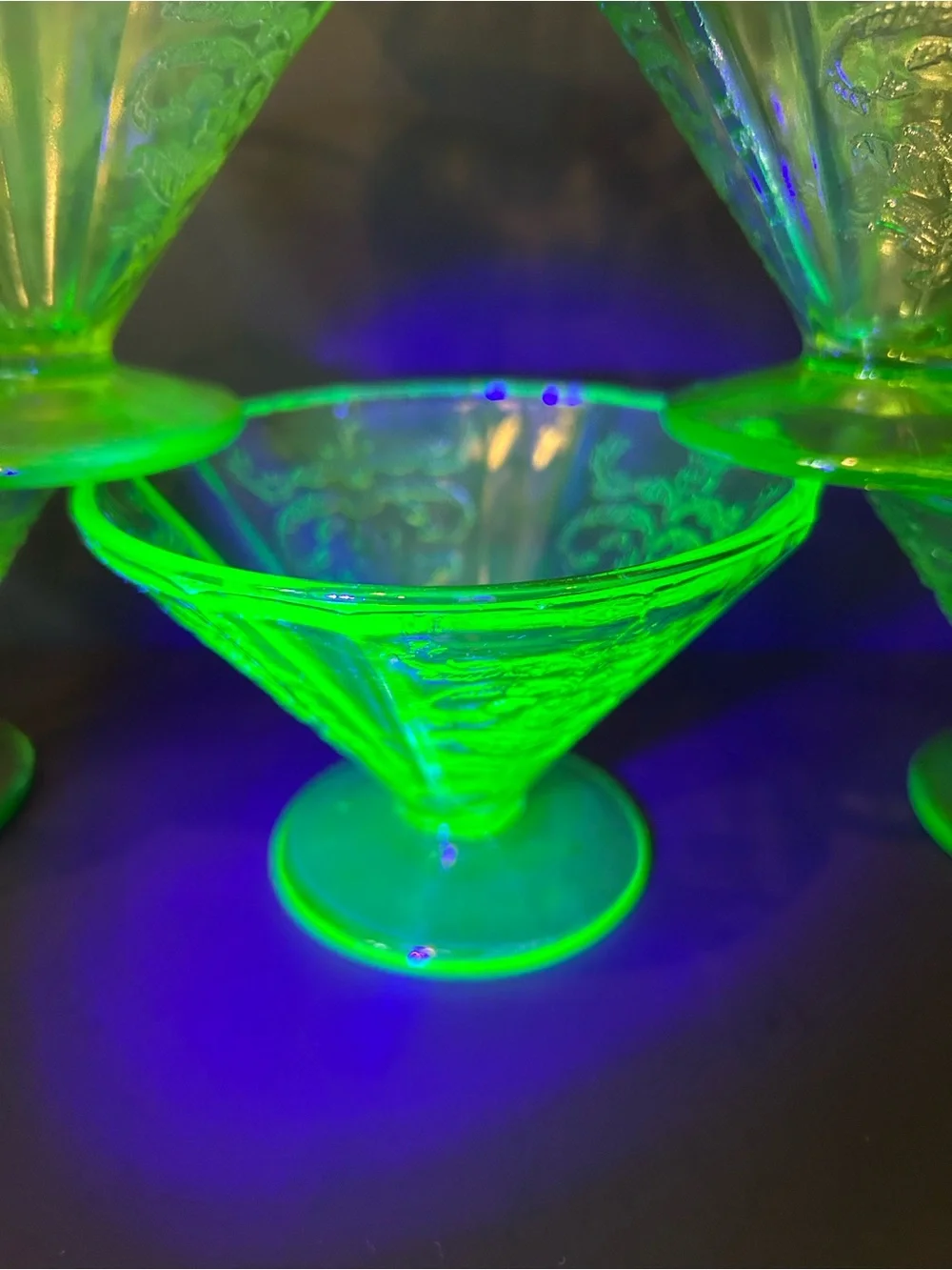 Federal Glass Madrid Uranium Footed Sherbet Dishes Set Of 6